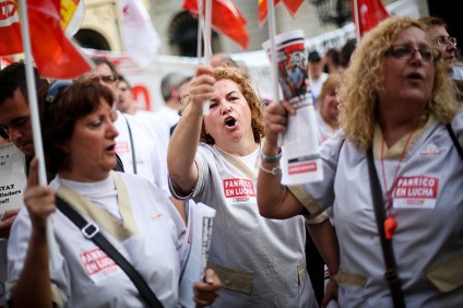 Protesta de trabajadores de Panrico en defensa de sus puestos de trabajo. Barcelona, 18 de octubre de 2013 [ALBERT GARCIA]